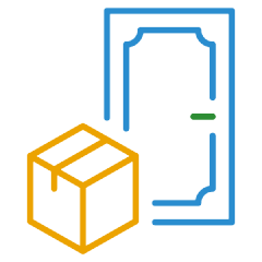 illustration of an orange open box and a blue smartphone outline